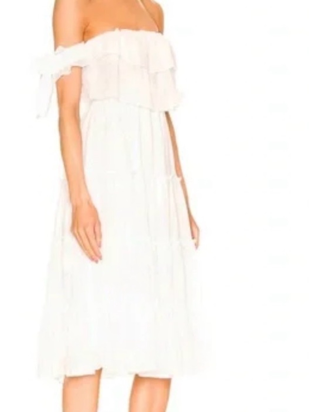 Misa Los Angeles White One-Shoulder Ruffle Midi Dress